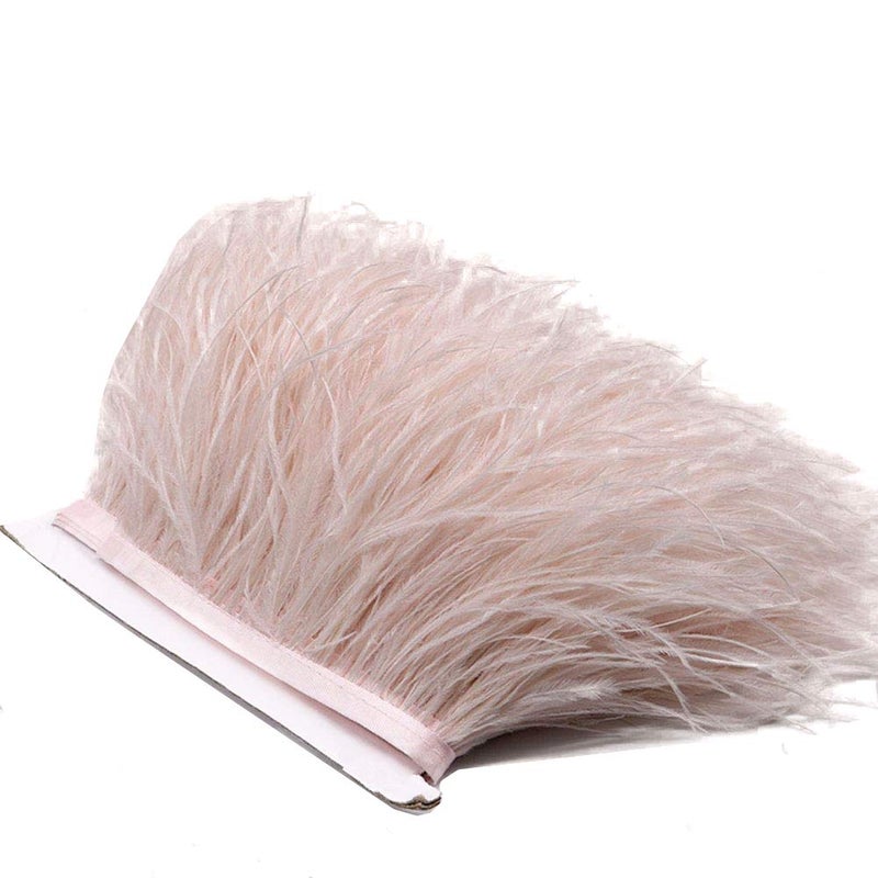 YEQIN 2 Yards Natural & Soft Ostrich Feathers Fringe Trims Ribbon - Used for Dress, Sewing Decoration, Craft Clothing, Boots, Wedding Decoration, DIY, Etc (beige) - Image 1